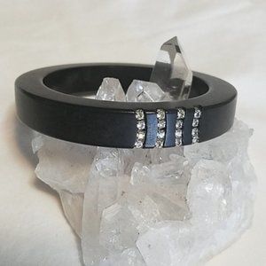 Art Deco Black Bakelite Rhinestone Bangle Bracelet